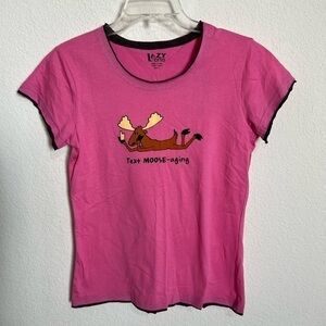 Lazy One Pink Text Moose-aging Graphic Fitted Short Sleeve T-Shirt  New  Small
